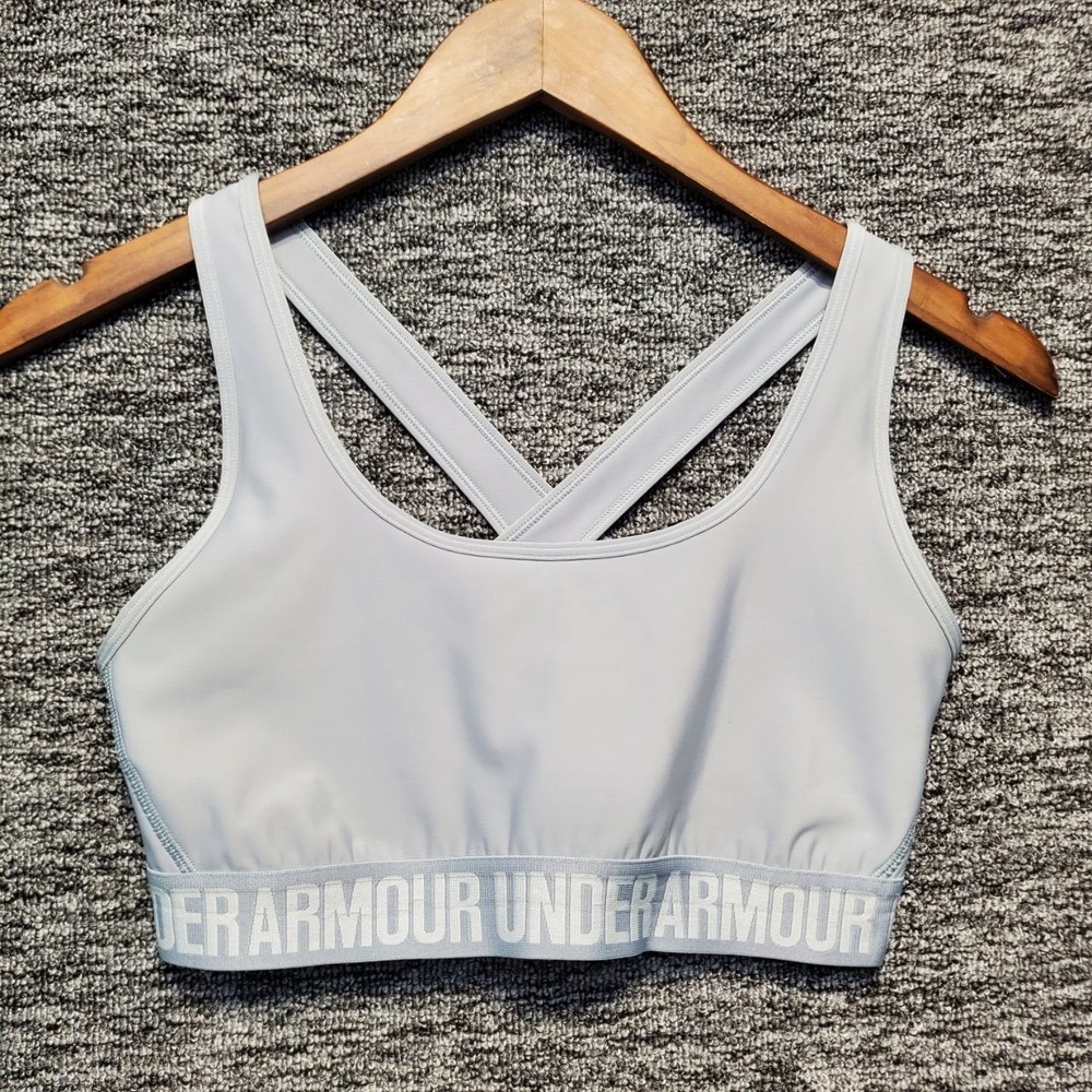 Under Armour Crossback Mid Sports Bra Womens Large Gray Logo Activewear Gym Yoga